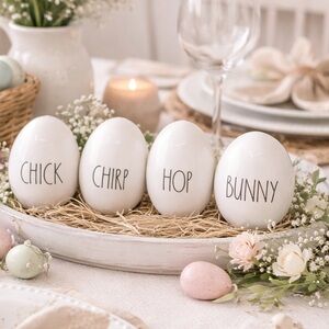 Rae Dunn Ceramic Easter Eggs Decor Chick Chirp Hop Bunny Farmhouse Tiered Tray